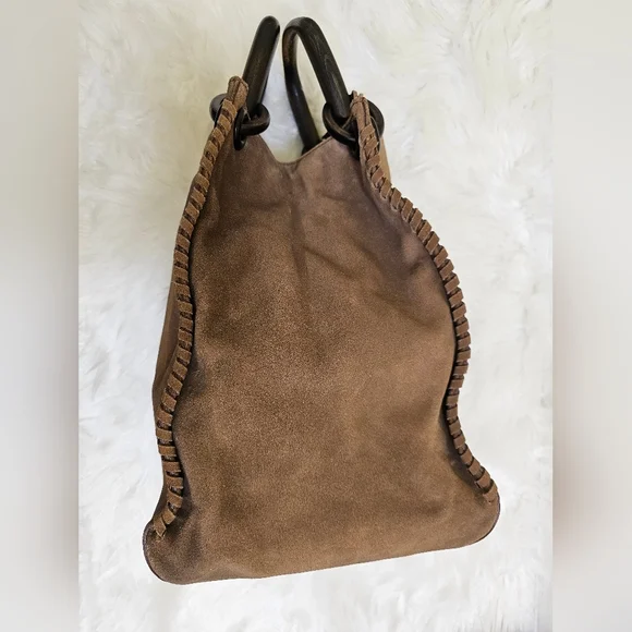 Authentic Gucci Hand Bag Bamboo Brown Suede Leather - Picture 7 of 17